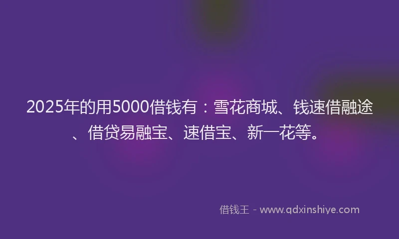 2025年的用5000借钱有：雪花商城、钱速借融途、借贷易融宝、速借宝、新一花等。