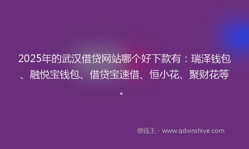 2025年的武汉借贷网站哪个好下款有：瑞泽钱包、融悦宝钱包、借贷宝速借、恒小花、聚财花等。
