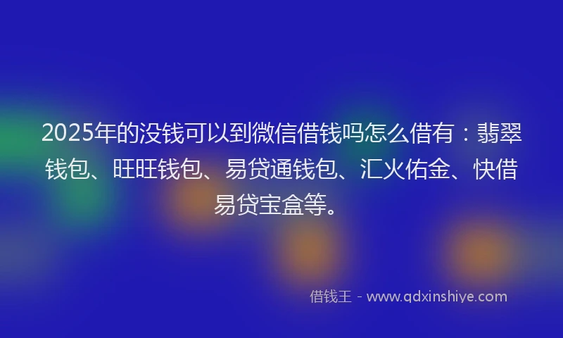 2025年的没钱可以到微信借钱吗怎么借有：翡翠钱包、旺旺钱包、易贷通钱包、汇火佑金、快借易贷宝盒等。