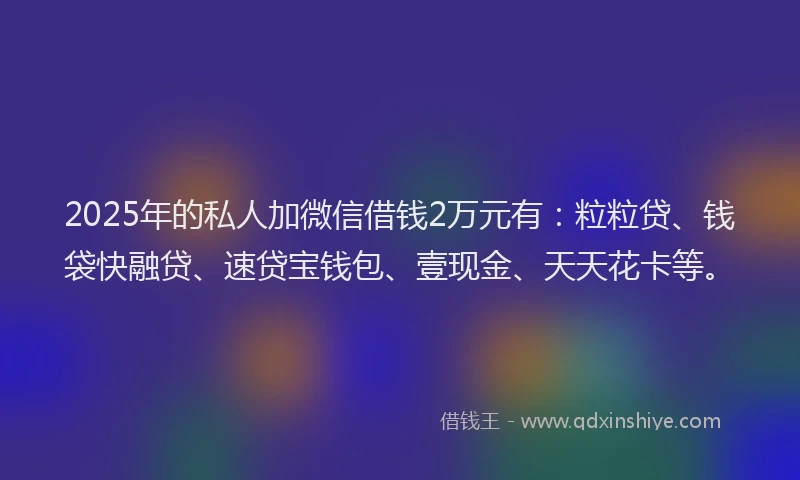 2025年的私人加微信借钱2万元有：粒粒贷、钱袋快融贷、速贷宝钱包、壹现金、天天花卡等。