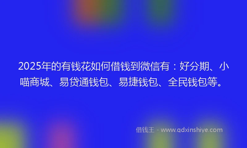 2025年的有钱花如何借钱到微信有：好分期、小喵商城、易贷通钱包、易捷钱包、全民钱包等。