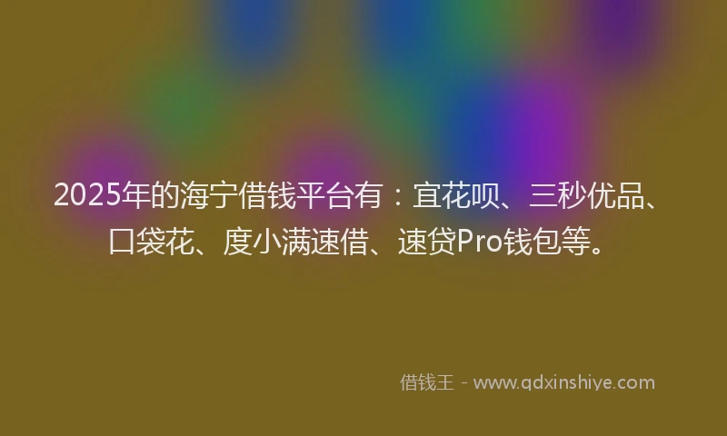 2025年的海宁借钱平台有：宜花呗、三秒优品、口袋花、度小满速借、速贷Pro钱包等。