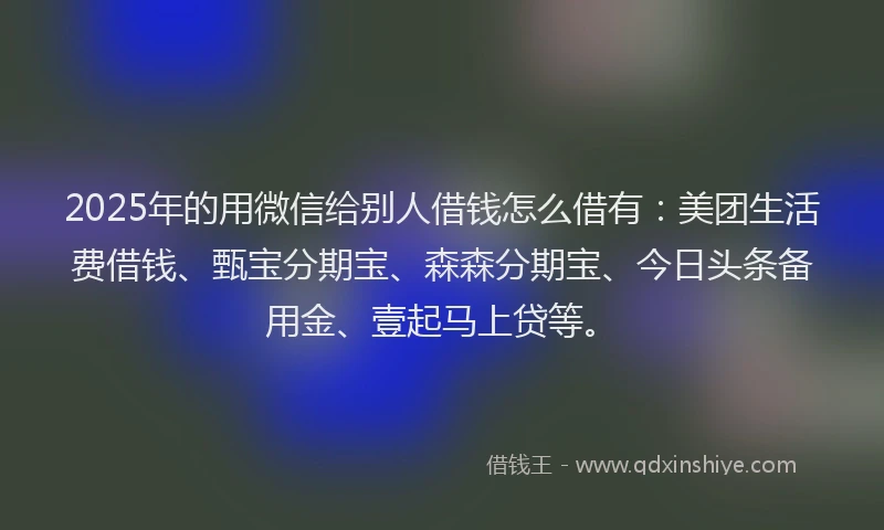 2025年的用微信给别人借钱怎么借有：美团生活费借钱、甄宝分期宝、森森分期宝、今日头条备用金、壹起马上贷等。