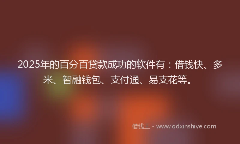 2025年的百分百贷款成功的软件有：借钱快、多米、智融钱包、支付通、易支花等。