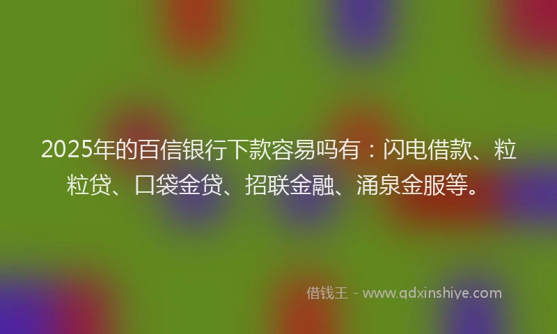 2025年的百信银行下款容易吗有：闪电借款、粒粒贷、口袋金贷、招联金融、涌泉金服等。