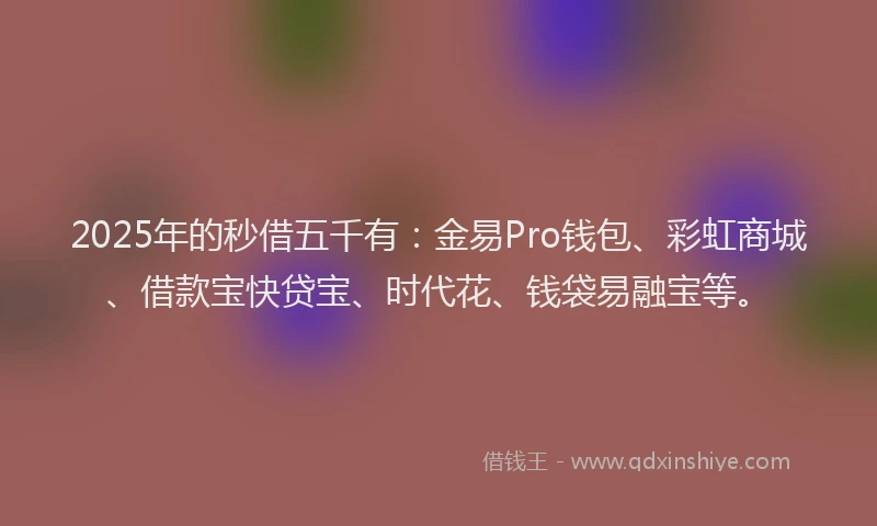 2025年的秒借五千有：金易Pro钱包、彩虹商城、借款宝快贷宝、时代花、钱袋易融宝等。