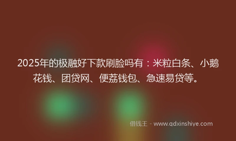 2025年的极融好下款刷脸吗有：米粒白条、小鹅花钱、团贷网、便荔钱包、急速易贷等。