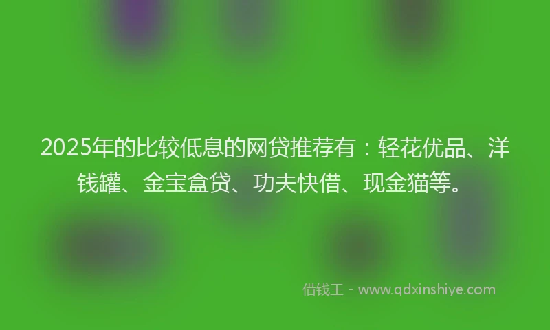 2025年的比较低息的网贷推荐有：轻花优品、洋钱罐、金宝盒贷、功夫快借、现金猫等。