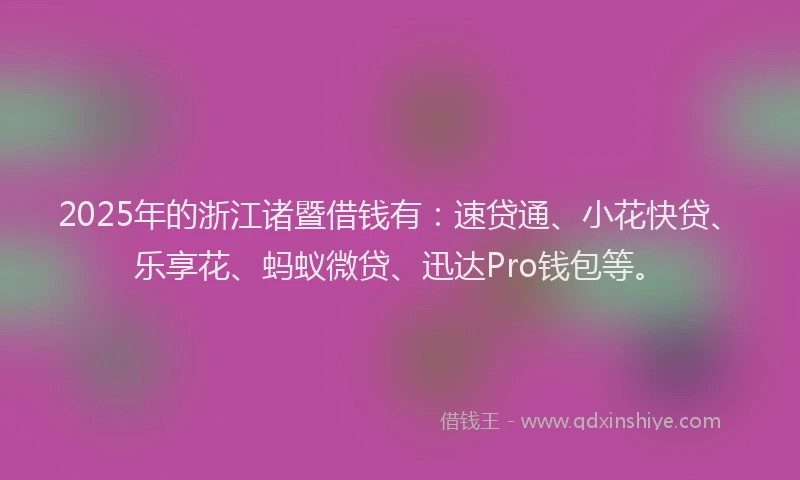 2025年的浙江诸暨借钱有：速贷通、小花快贷、乐享花、蚂蚁微贷、迅达Pro钱包等。