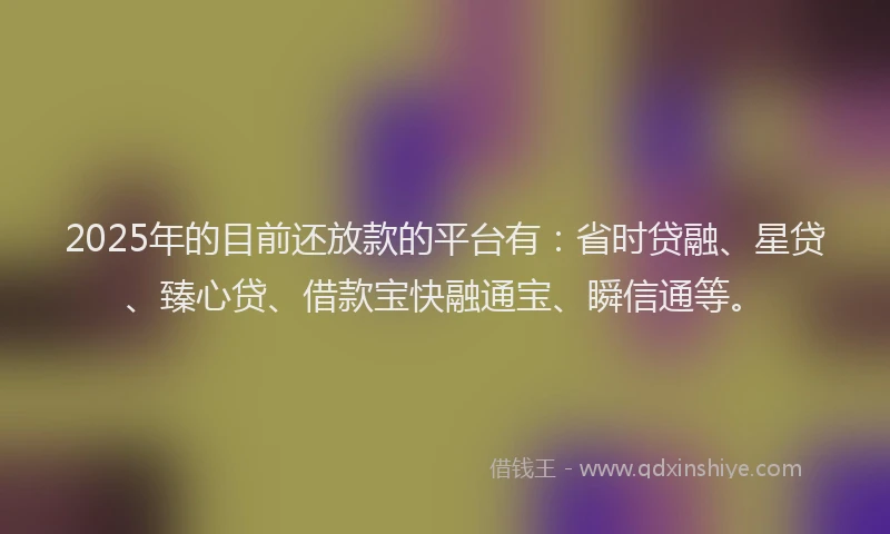 2025年的目前还放款的平台有：省时贷融、星贷、臻心贷、借款宝快融通宝、瞬信通等。