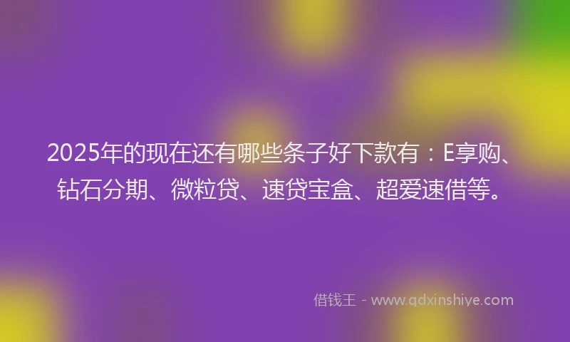 2025年的现在还有哪些条子好下款有：E享购、钻石分期、微粒贷、速贷宝盒、超爱速借等。