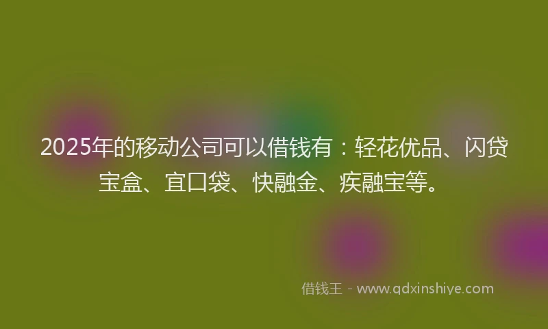 2025年的移动公司可以借钱有:轻花优品、闪贷宝盒、宜口袋、快融金、疾融宝等。