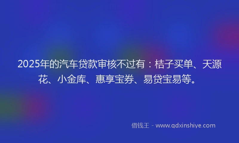 2025年的汽车贷款审核不过有：桔子买单、天源花、小金库、惠享宝券、易贷宝易等。