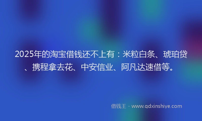 2025年的淘宝借钱还不上有：米粒白条、琥珀贷、携程拿去花、中安信业、阿凡达速借等。