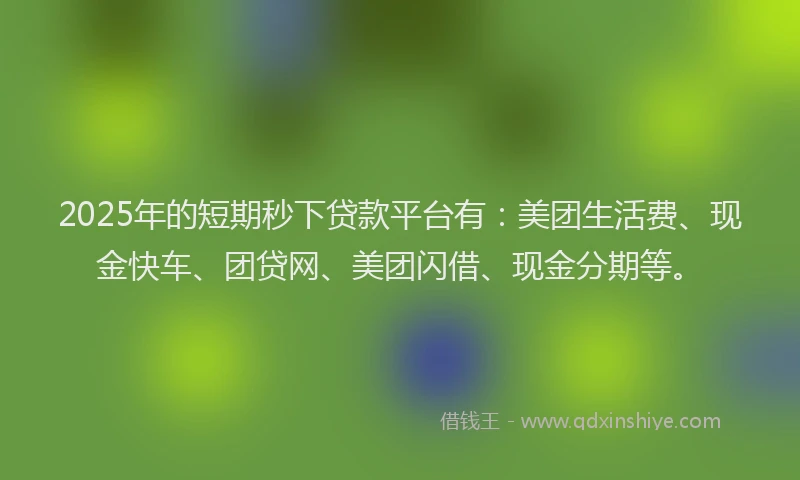 2025年的短期秒下贷款平台有：美团生活费、现金快车、团贷网、美团闪借、现金分期等。