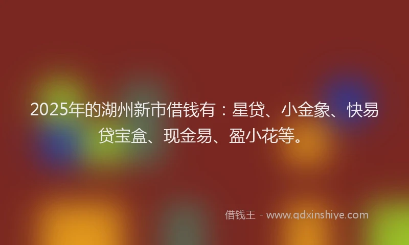 2025年的湖州新市借钱有：星贷、小金象、快易贷宝盒、现金易、盈小花等。