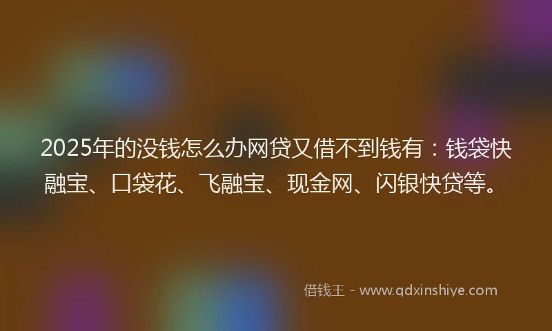2025年的没钱怎么办网贷又借不到钱有：钱袋快融宝、口袋花、飞融宝、现金网、闪银快贷等。