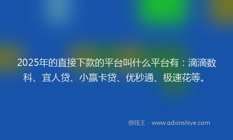 2025年的直接下款的平台叫什么平台有：滴滴数科、宜人贷、小赢卡贷、优秒通、极速花等。