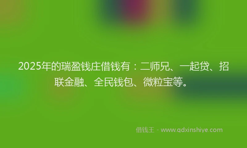2025年的瑞盈钱庄借钱有：二师兄、一起贷、招联金融、全民钱包、微粒宝等。