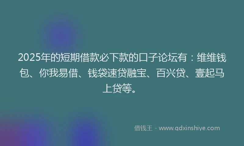 2025年的短期借款必下款的口子论坛有：维维钱包、你我易借、钱袋速贷融宝、百兴贷、壹起马上贷等。