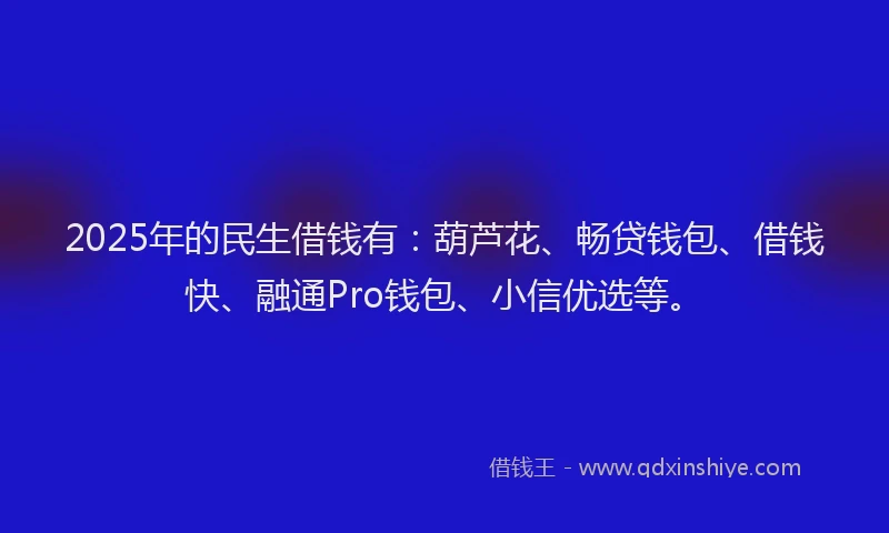 2025年的民生借钱有：葫芦花、畅贷钱包、借钱快、融通Pro钱包、小信优选等。