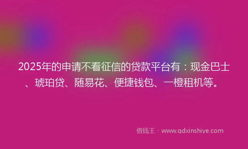 2025年的申请不看征信的贷款平台有：现金巴士、琥珀贷、随易花、便捷钱包、一橙租机等。