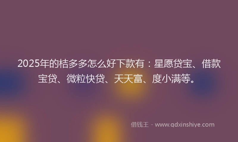 2025年的桔多多怎么好下款有：星愿贷宝、借款宝贷、微粒快贷、天天富、度小满等。