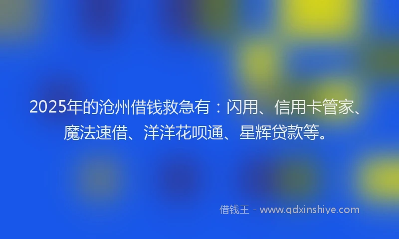 2025年的沧州借钱救急有：闪用、信用卡管家、魔法速借、洋洋花呗通、星辉贷款等。