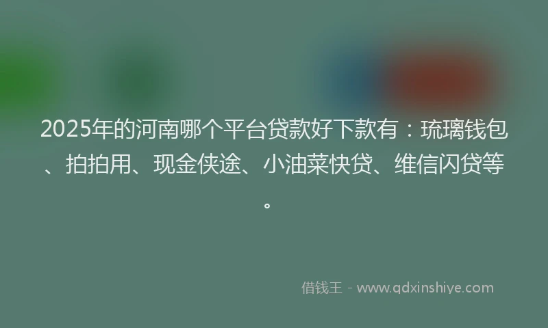 2025年的河南哪个平台贷款好下款有：琉璃钱包、拍拍用、现金侠途、小油菜快贷、维信闪贷等。