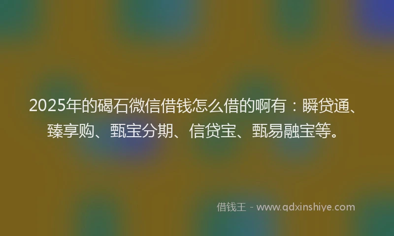 2025年的碣石微信借钱怎么借的啊有：瞬贷通、臻享购、甄宝分期、信贷宝、甄易融宝等。