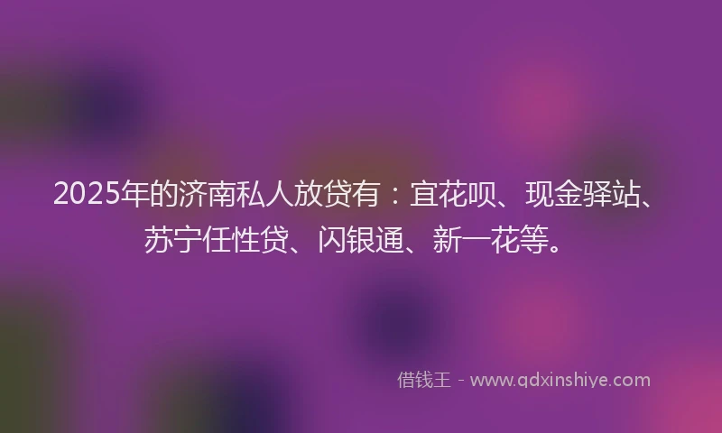 2025年的济南私人放贷有：宜花呗、现金驿站、苏宁任性贷、闪银通、新一花等。