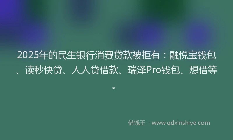 2025年的民生银行消费贷款被拒有：融悦宝钱包、读秒快贷、人人贷借款、瑞泽Pro钱包、想借等。