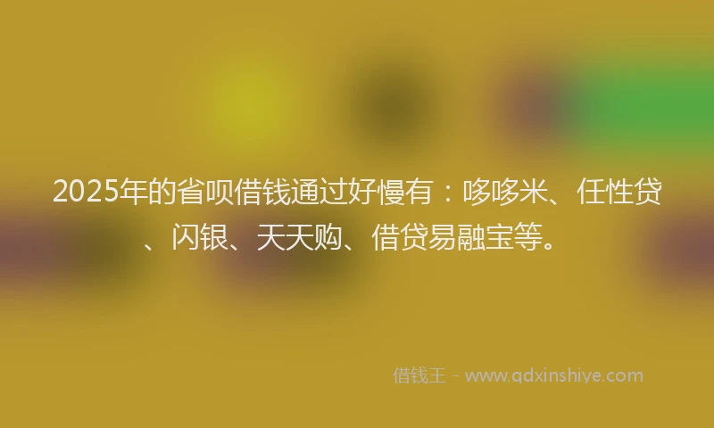 2025年的省呗借钱通过好慢有：哆哆米、任性贷、闪银、天天购、借贷易融宝等。