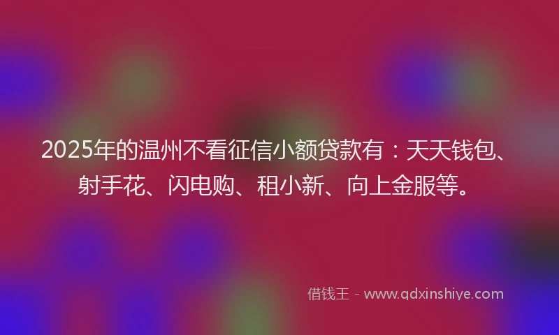 2025年的温州不看征信小额贷款有：天天钱包、射手花、闪电购、租小新、向上金服等。