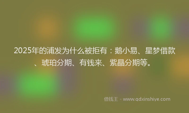 2025年的浦发为什么被拒有:鹅小易、星梦借款、琥珀分期、有钱来、紫晶分期等。