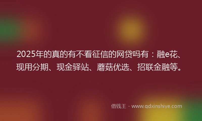 2025年的真的有不看征信的网贷吗有：融e花、现用分期、现金驿站、蘑菇优选、招联金融等。