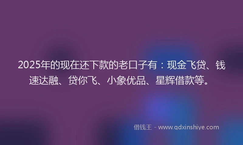 2025年的现在还下款的老口子有：现金飞贷、钱速达融、贷你飞、小象优品、星辉借款等。