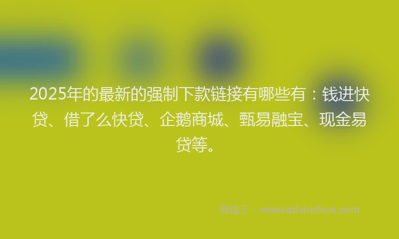 2025年的最新的强制下款链接有哪些有：钱进快贷、借了么快贷、企鹅商城、甄易融宝、现金易贷等。