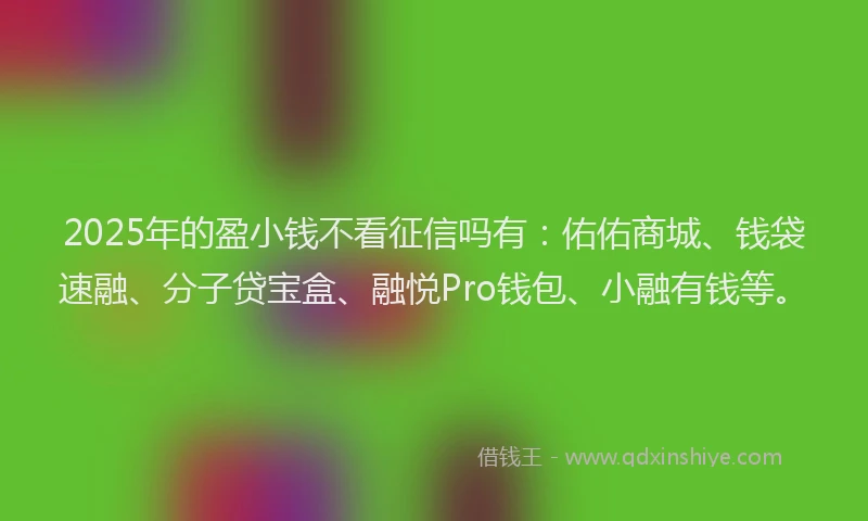 2025年的盈小钱不看征信吗有：佑佑商城、钱袋速融、分子贷宝盒、融悦Pro钱包、小融有钱等。