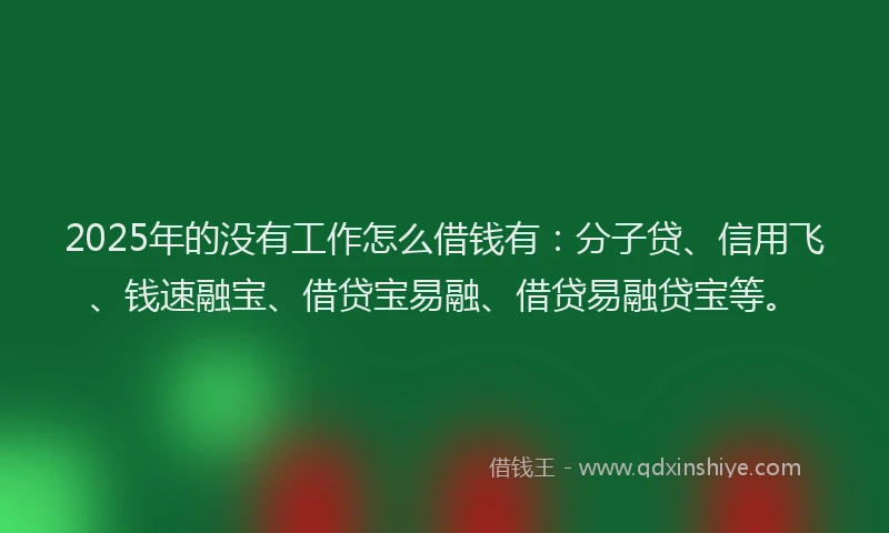 2025年的没有工作怎么借钱有：分子贷、信用飞、钱速融宝、借贷宝易融、借贷易融贷宝等。