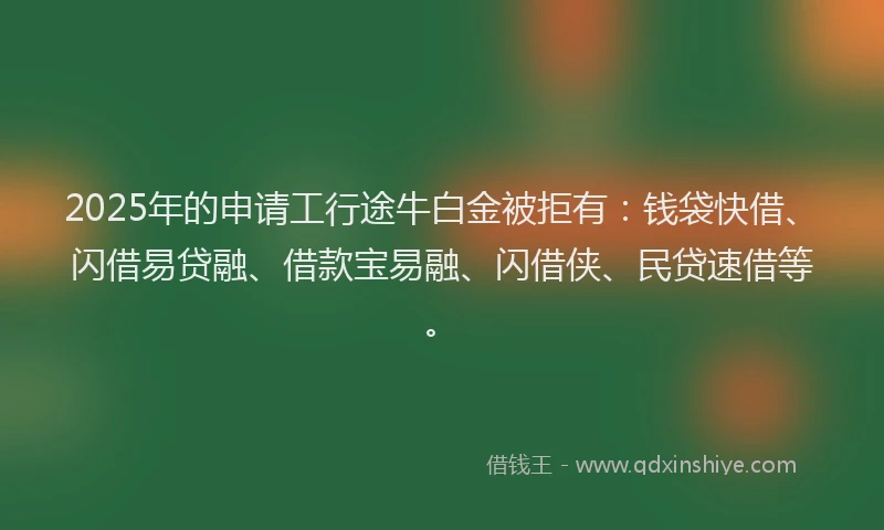 2025年的申请工行途牛白金被拒有：钱袋快借、闪借易贷融、借款宝易融、闪借侠、民贷速借等。