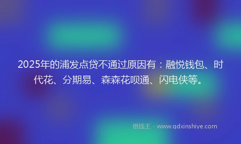 2025年的浦发点贷不通过原因有：融悦钱包、时代花、分期易、森森花呗通、闪电侠等。