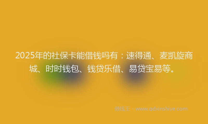 2025年的社保卡能借钱吗有：速得通、麦凯旋商城、时时钱包、钱贷乐借、易贷宝易等。