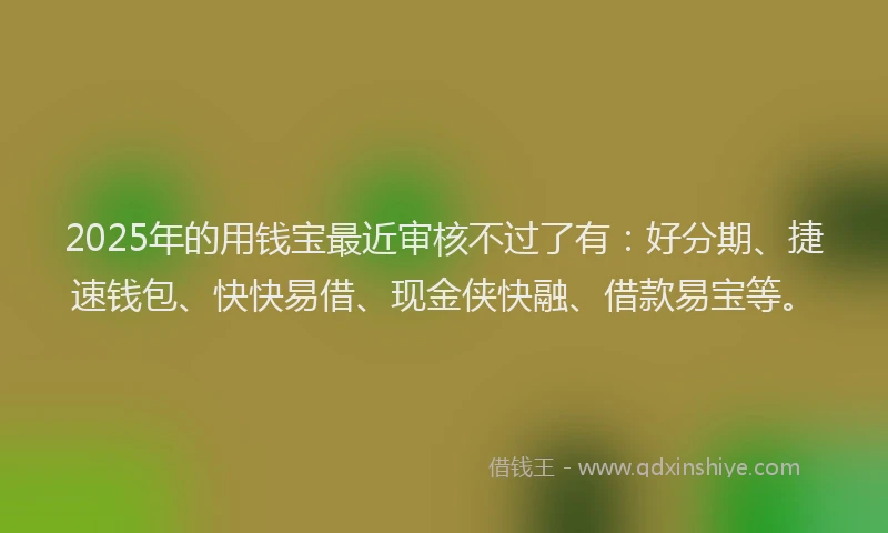 2025年的用钱宝最近审核不过了有：好分期、捷速钱包、快快易借、现金侠快融、借款易宝等。