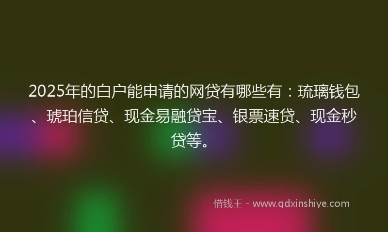 2025年的白户能申请的网贷有哪些有：琉璃钱包、琥珀信贷、现金易融贷宝、银票速贷、现金秒贷等。