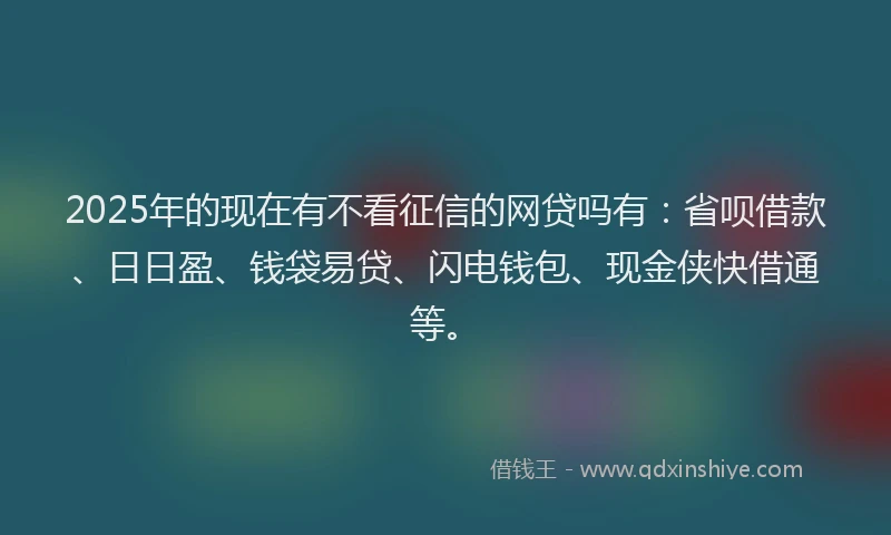 2025年的现在有不看征信的网贷吗有：省呗借款、日日盈、钱袋易贷、闪电钱包、现金侠快借通等。
