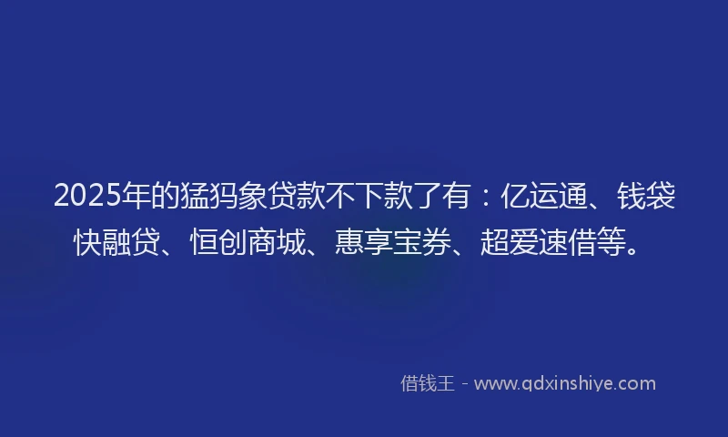 2025年的猛犸象贷款不下款了有：亿运通、钱袋快融贷、恒创商城、惠享宝券、超爱速借等。