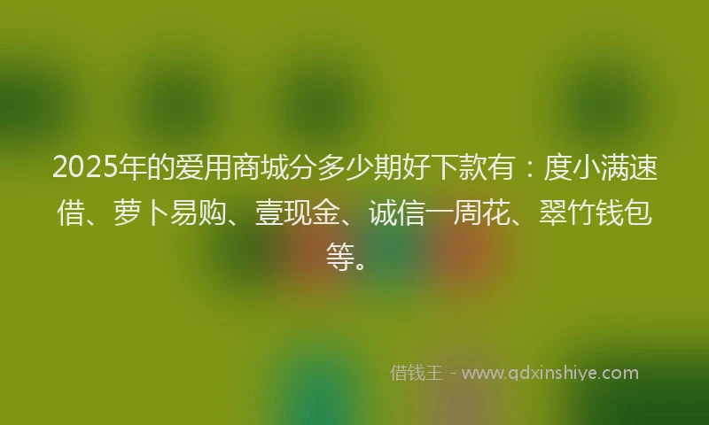 2025年的爱用商城分多少期好下款有：度小满速借、萝卜易购、壹现金、诚信一周花、翠竹钱包等。