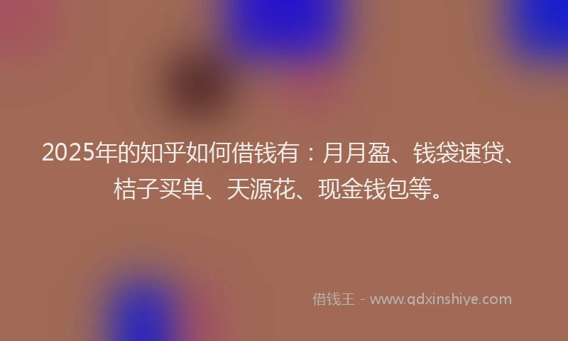 2025年的知乎如何借钱有：月月盈、钱袋速贷、桔子买单、天源花、现金钱包等。