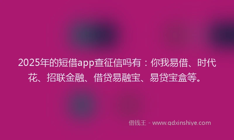 2025年的短借app查征信吗有：你我易借、时代花、招联金融、借贷易融宝、易贷宝盒等。